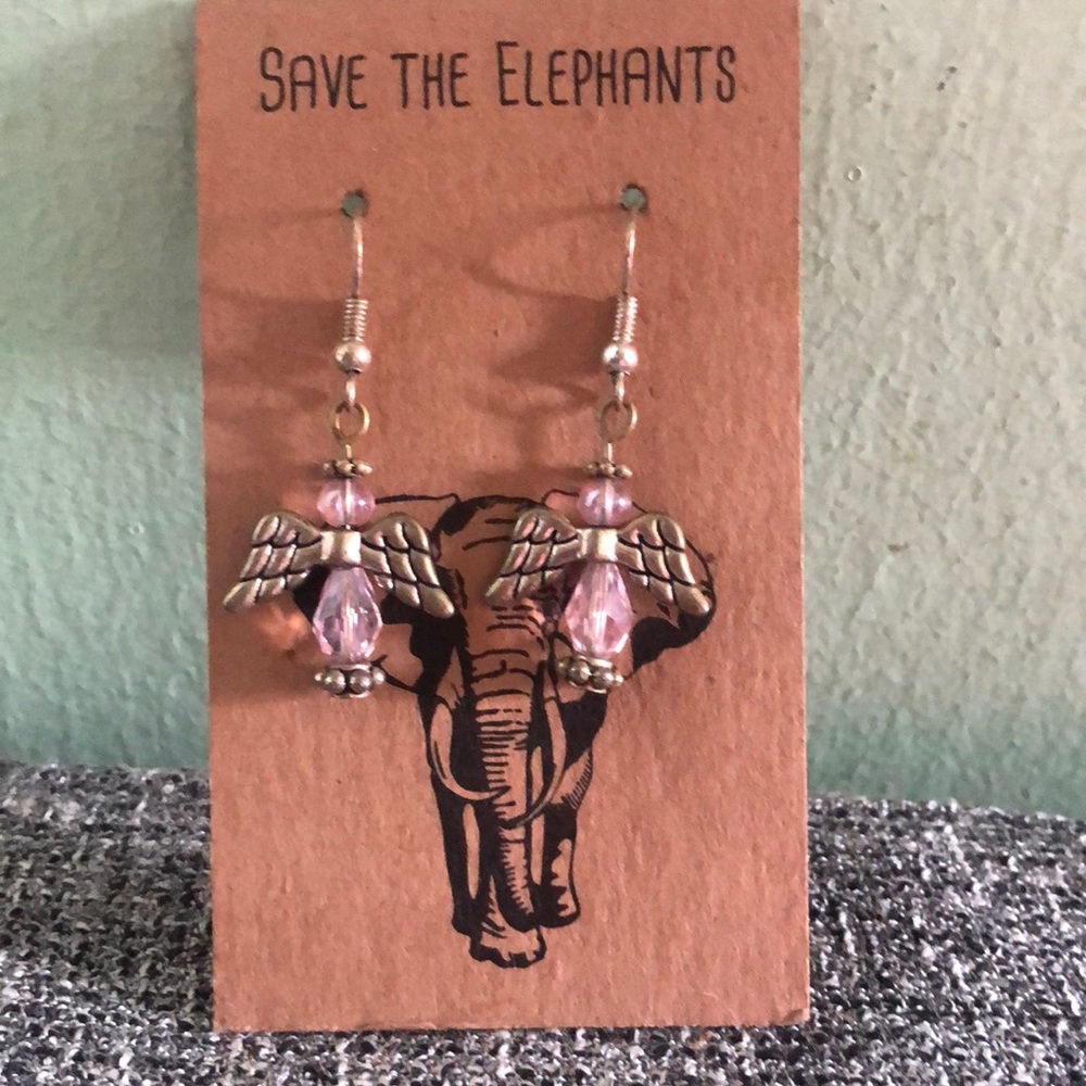 Dangling earrings pink angel